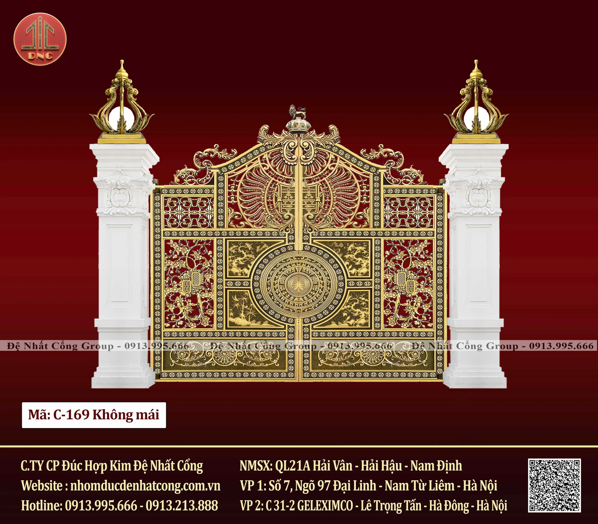 Mẫu cổng nhôm đúc họa tiết trống đồng mới nhất 2025